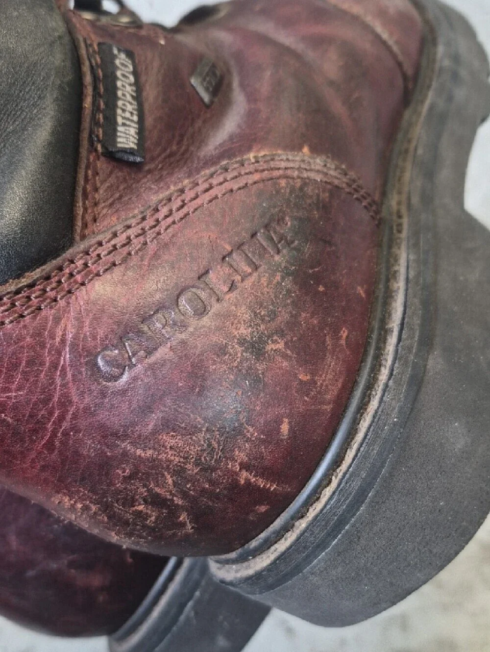 Men's Lace-Up Leather Work Boots - Burgundy